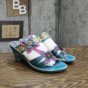 NWT Elite by Conkys Womens Block Heel Elite Poppy Mules Turquoise Blue 7M